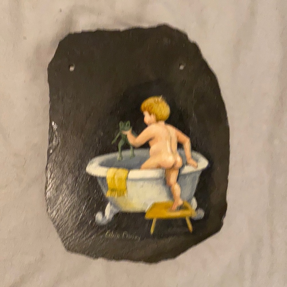 Slate painting bathroom boy frog